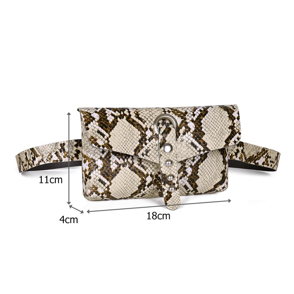 Mode Klinknagel Decor Snake Print Sport Schouder Messenger Handtassen Vrouwen Taille Riem Fanny Packs Pu Leather Crossbody Borst Zakken