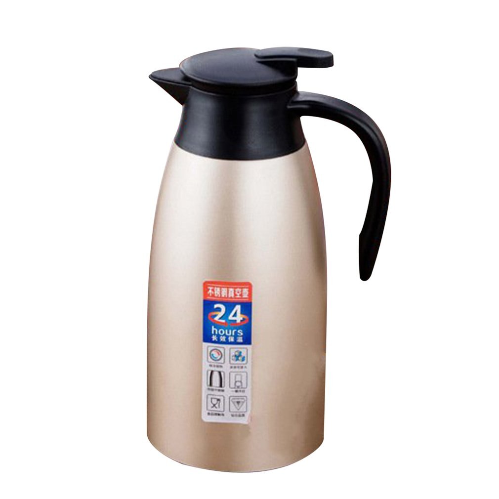 2L 304 Stainless Steel Coffee Pot Vacuum Double Insulation Pot European Style Home Hotel Kettle 20-Hour Heat Preservation: Gold