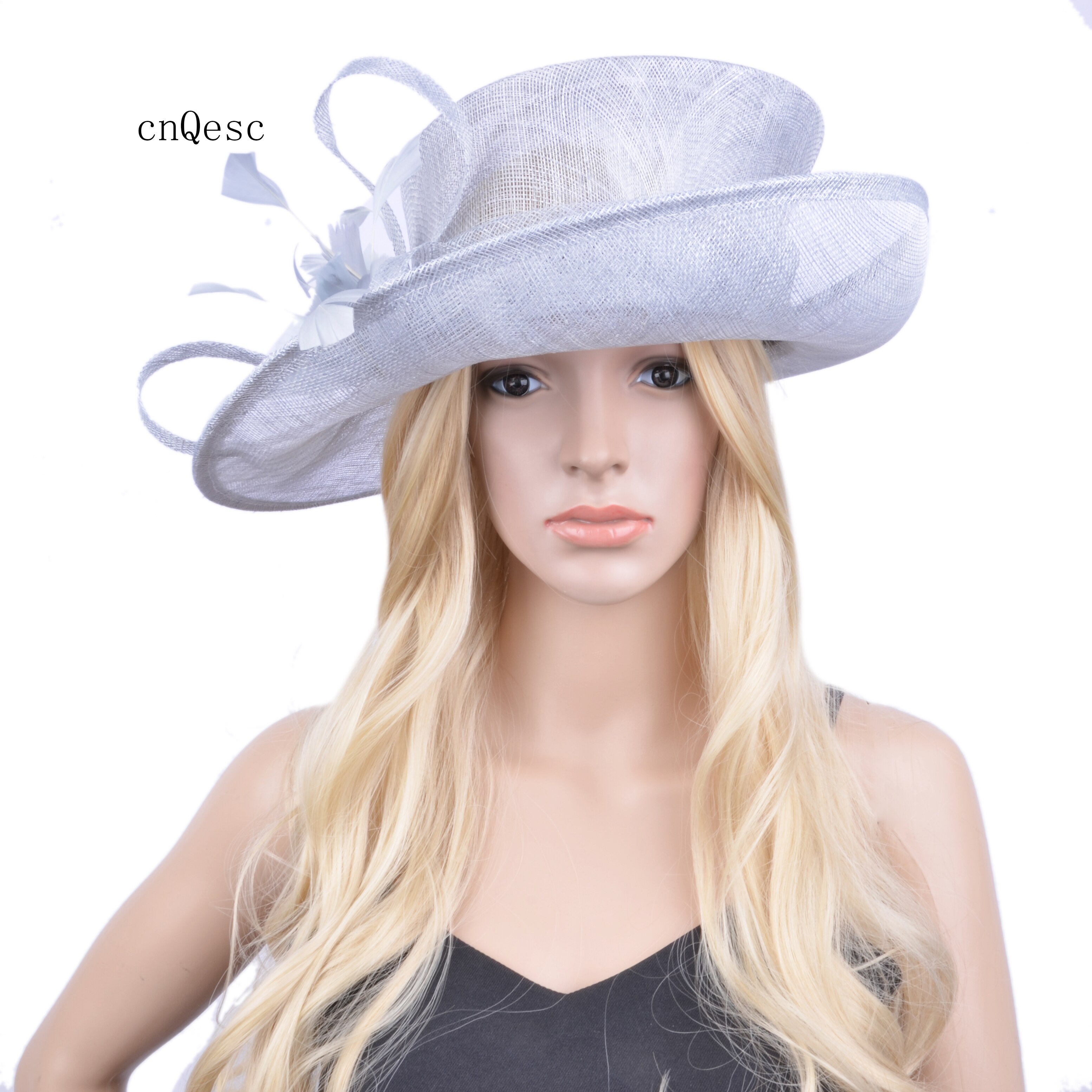 Blush pink big brim sinamay hat for Church.