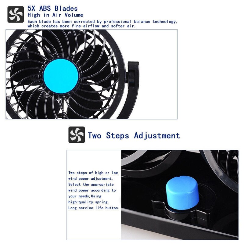 12V 5W Portable Air Conditioner For Car Dual Head Plug In Vehicle Fan Dash Mount