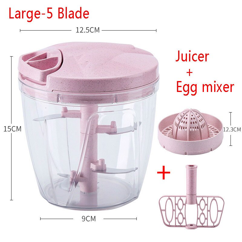 Manuel madhakker pull løghakker stor grøntsagsprocessor blender hakker/mixer til æg kød salat frugt pesto puré: E-pink