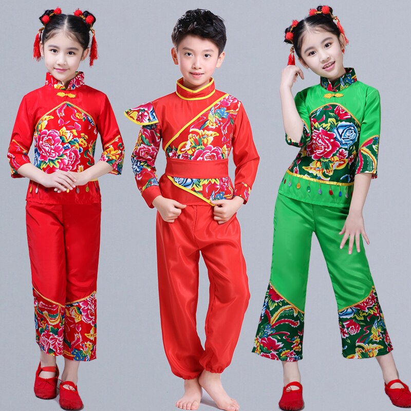 Chinese Folk Dancing Costume Girls Yangko Clothes Modern Drum Dance Performance Wear Fan Dance Outfits Year Hanfu Suit