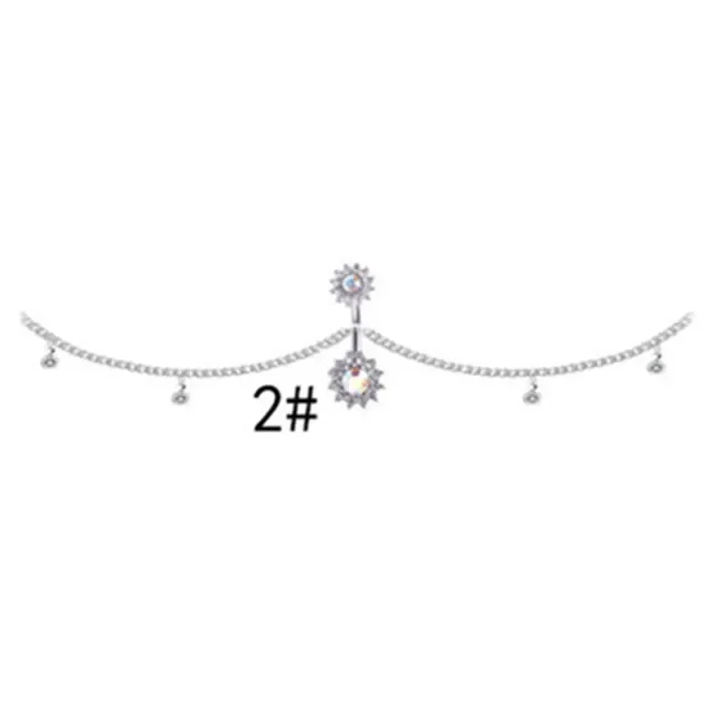 Sexy Dangle Rhinestone Piercing Navel Chain Belly Button Ring with Waist Chain Women Navel Piercing Body Jewelry: Gold-color