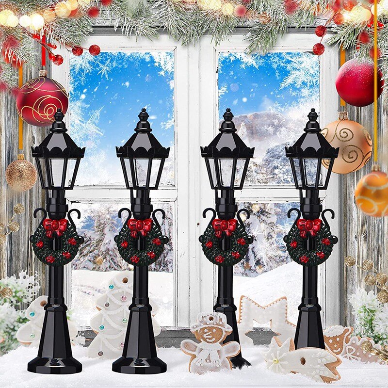 thumbnail image 2 of 4Pcs Christmas Mini Street Light Model Bench Miniature Railway Train Post Light Pathway Lantern Post Lamp Outdoor For DIY Micro Landscape Fairy Garden Accessories (A 2 of 13