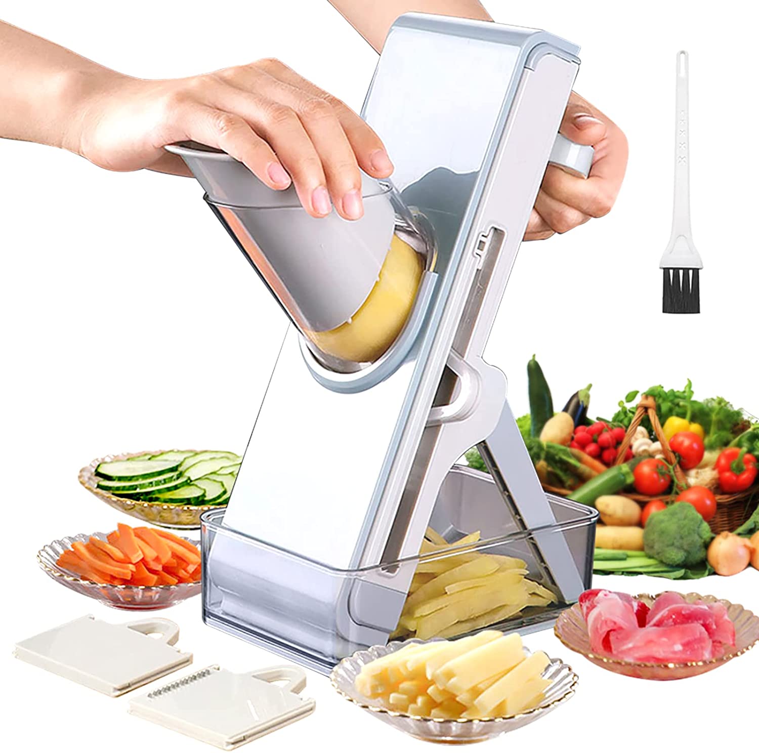 Vegetable Potato Dash Slicing Tool Food Chopper French Fries Cutter Convenient Quick Upright Adjustable Dicer With Container