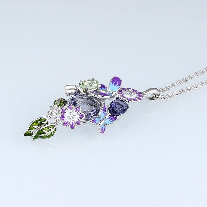 SANTUZZA Silver Pendant For Women Genuine 925 Sterling Silver Purple Butterfly Fit For Necklace Jewelry Handmade Enamel