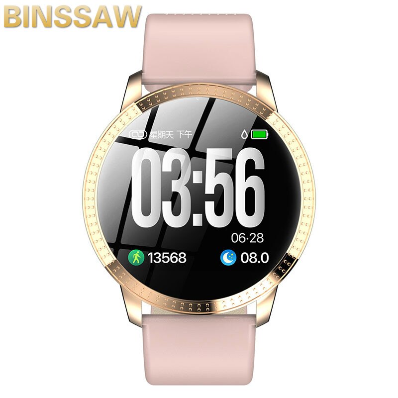 BINSSAW Luxury SmartWatch IP67 Waterproof Heart Rate Monitor Blood Pressure Fitness Tracker Men Women Smartwatch For IOS Android: 03pink leather