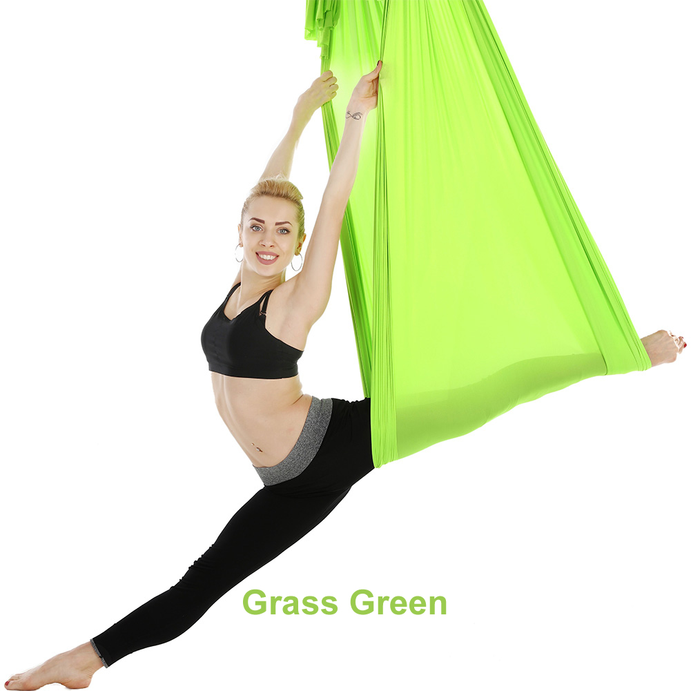 20 Color 5*2.8M Aerial Yoga Hammock Yoga Flying Swing Anti-gravity OR Yoga Belts Carabiner/Daisy Chain/Hanging Plate: green