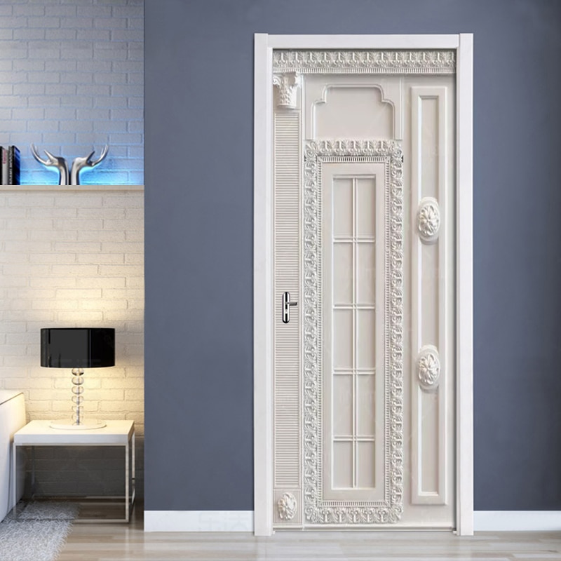 Pegatinas para puerta con patrón de bordes estéreo europeo, Mural de PVC, papel tapiz autoadhesivo, póster, decoración del Puerta del dormitorio para sala de estar