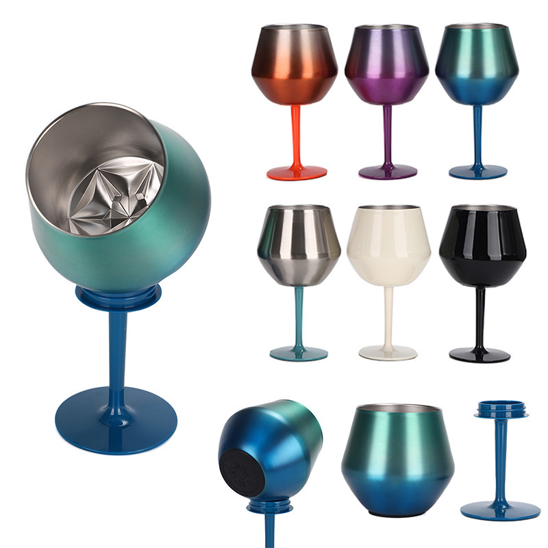 Nueva taza de doble uso de acero inoxidable 304 de 14oz, copa de vino y vaso de café con tallo desmontable, copa de bar con aislamiento al vacío