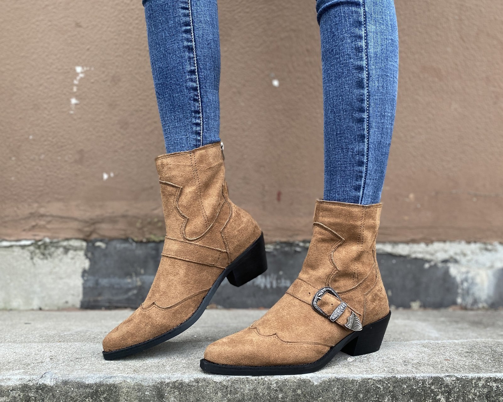 Dames laarzen herfst winter leren hoge hakken dames enkellaarsjes dames korte laarzen schoenen dames casual laarzen: Bruin / 38