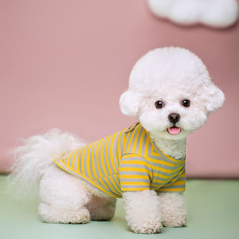 Bear Print Sriped Dog Vest Summer Dog Clothes Puppy T-Shirt Cotton Girls Dog Costume Chihuahua Bichon Frise Clothing Dog Apparel: L / GRAY