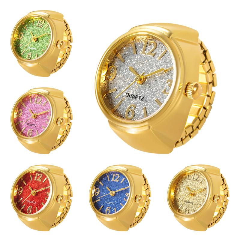 Damen-Ringuhr, verschiedene grafische Zifferblätter, Quarz-Analoguhr, kreatives Edelstahlarmband, coole Quarz-Fingerringuhr