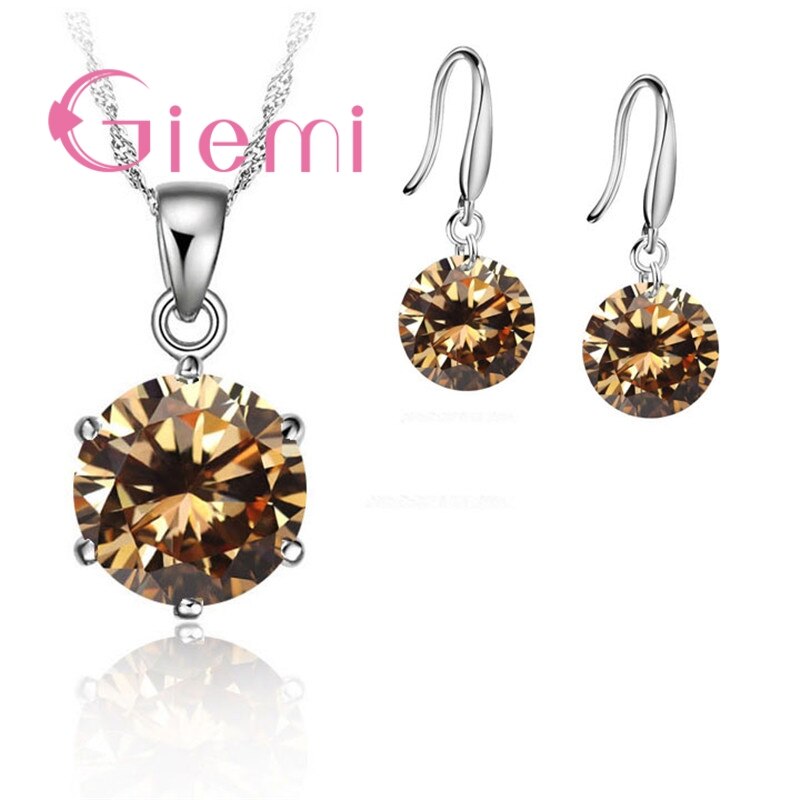 Delicate Ronde Crystal Ketting Oorbellen Voor Moeder Vrouwen Verjaardag Cadeau Sieraden Set 925 Sterling Zilver: COLOR7