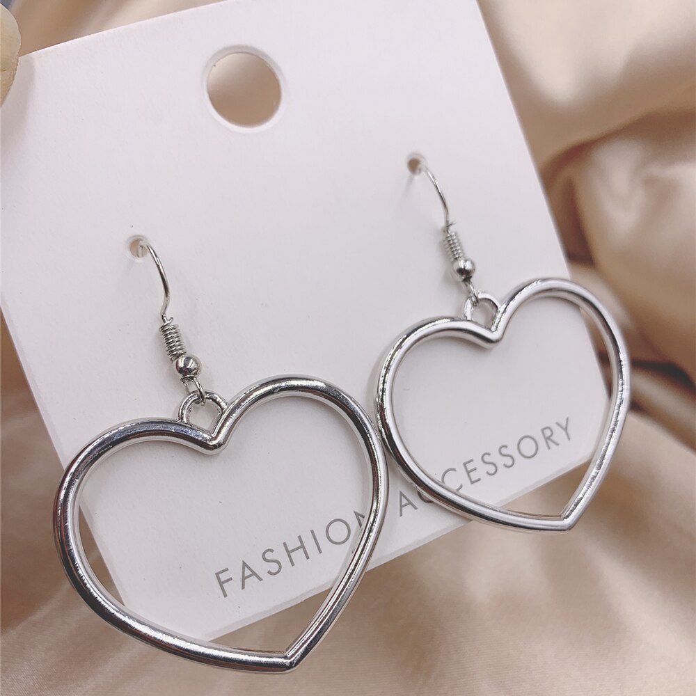 30Mm Grote Zilveren Kleur Hollow Heart Oorbellen Voor Vrouwen Mode Oor Manchet Piercing Dangle Earring