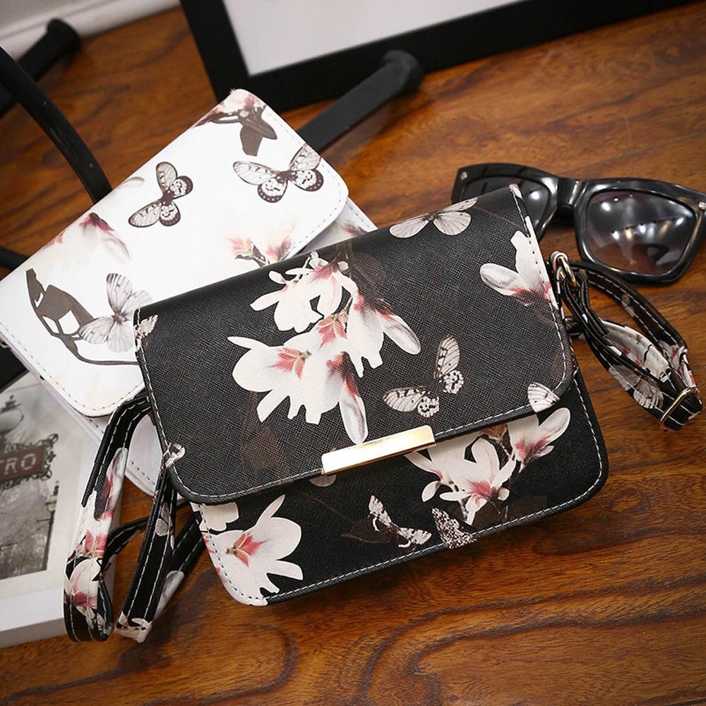 Women Floral Leather Shoulder Bag Satchel Handbag Retro Messenger Bag Famous Clutch Shoulder Bags Bolsa Bag Black White: C