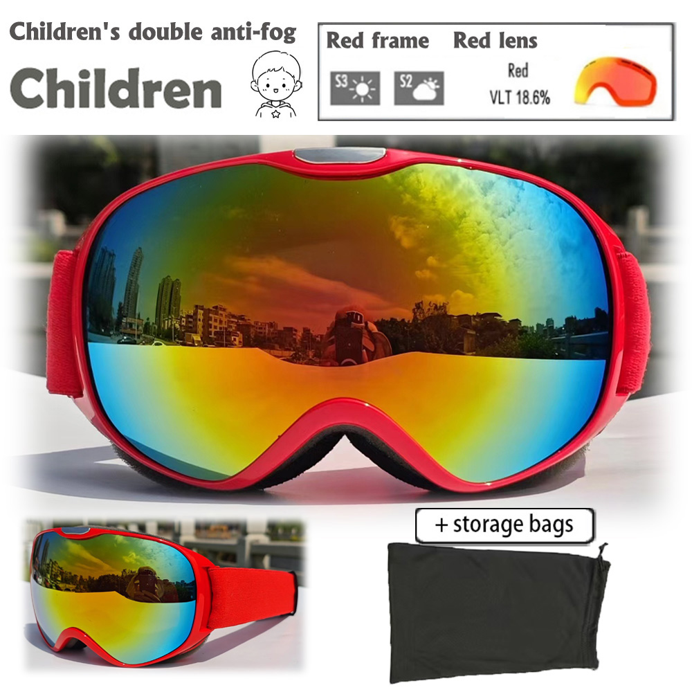 Ski Glasses Kids 4-14 Years Old Double Layer Anti Fog Windbreak Safety Glasses UV400 All Day Skiing Glasses Winter Anti-Glare: PURPLE