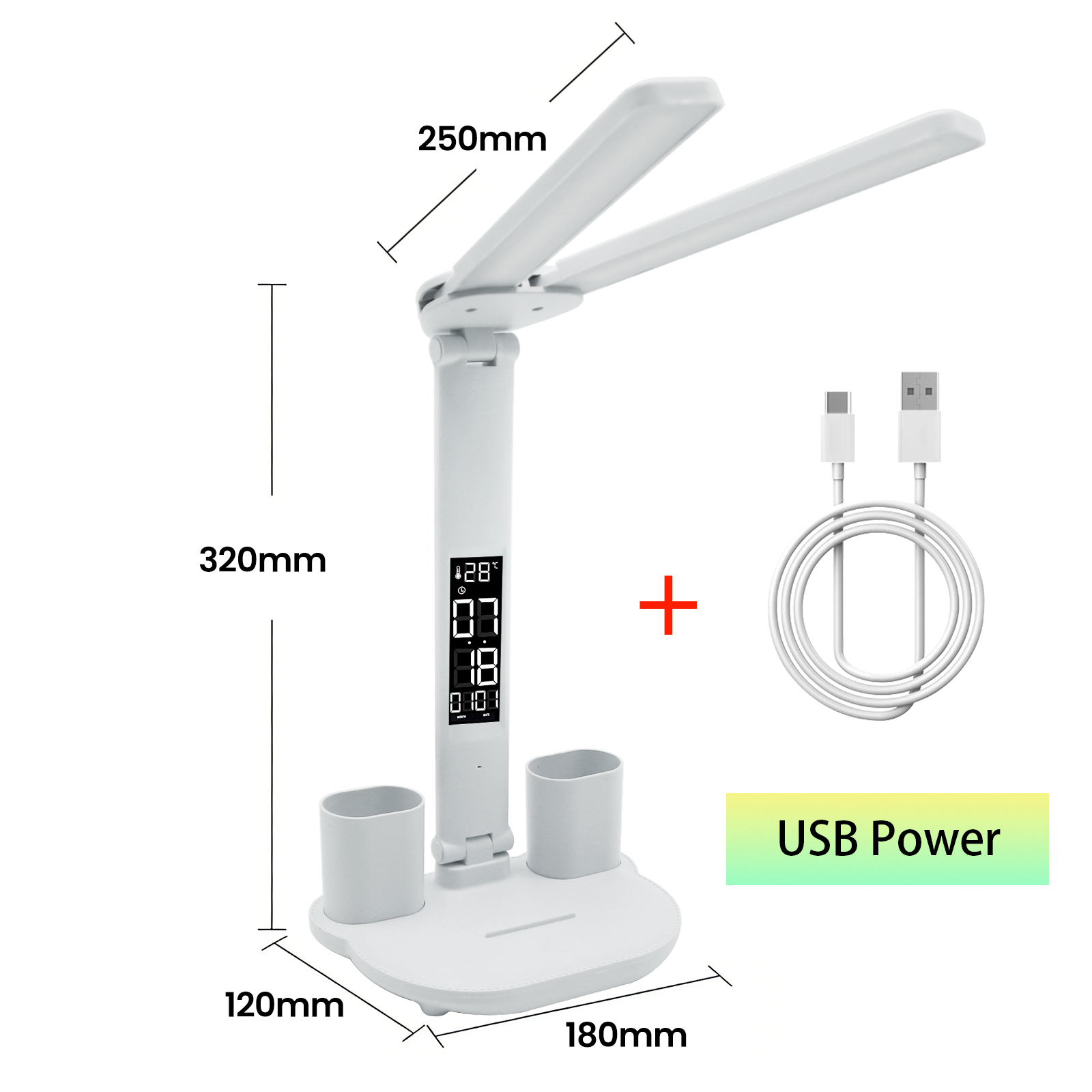 Aanraakbare dimbare LED bureaulamp USB opvouwbaar met oogbescherming CCT leeslamp met wekker nachtlampje kamer huisdecoratie: Beige