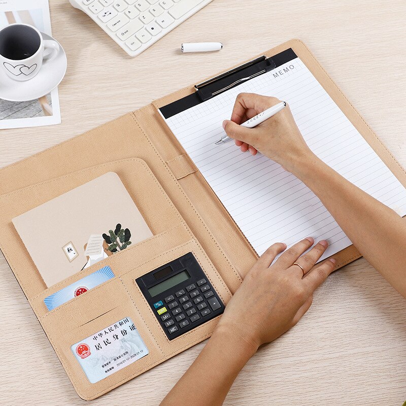 Pasta de arquivo de negócios com calculadora memorando multifuncional organizador gerente de documentos padfolio pasta saco material escritório