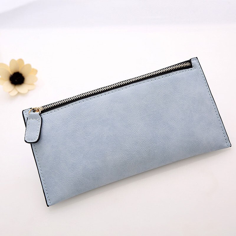 Women Purse Wallet Vintage Card Phone Storage Bag Long PU Leather Wallets Zipper Handbag NIN668: light blue