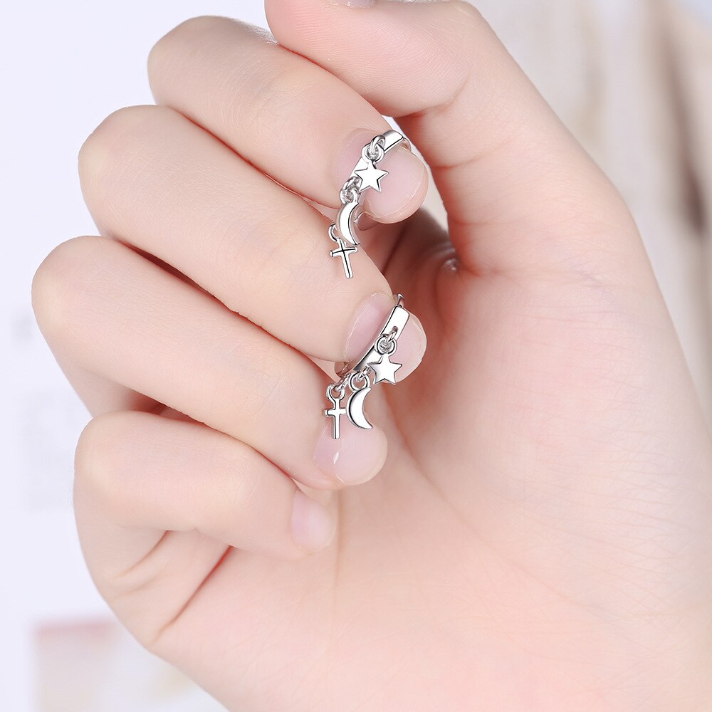 Pendientes sencillos de Plata de Ley 925 para mujer, aretes pequeños con botón de Luna y pequeña estrella, bisutería para hacer una declaración