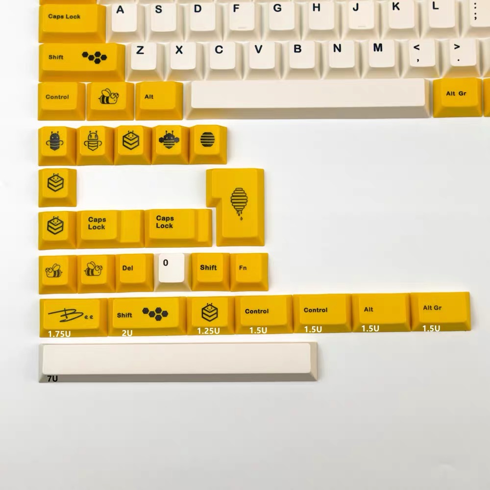 128 Toetsen Bee Thema Pbt Cherry Profiel Keycaps Dye Subbed Voor Cherry Gmmk Pro Mechanische Toetsenbord Iso Toetsen Keyboard RK61 GK61