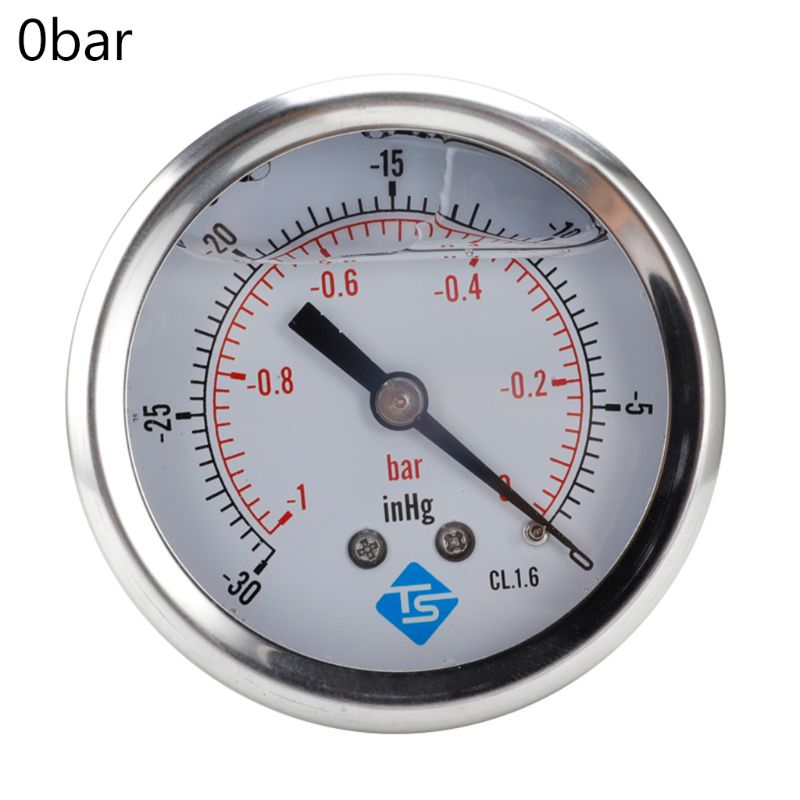 Manómetro de vacío de presión compuesto 1/4 BSP, lleno de glicerina de 68mm -1 ~ 0/1/2 Bar -30 * Hg + 0/15/30 PSI: 0BAR