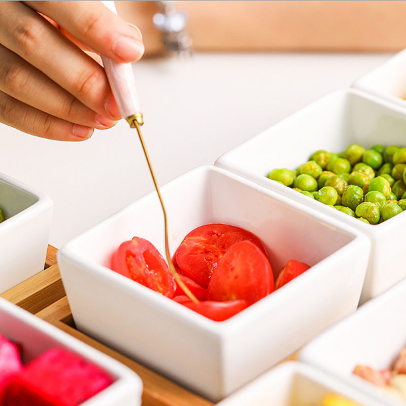 Bamboo Rectangle Storage Tray Multi Grid Fruit Dessert Plates Multifunction Mini Ceramic Foods Classify Snack Dishes