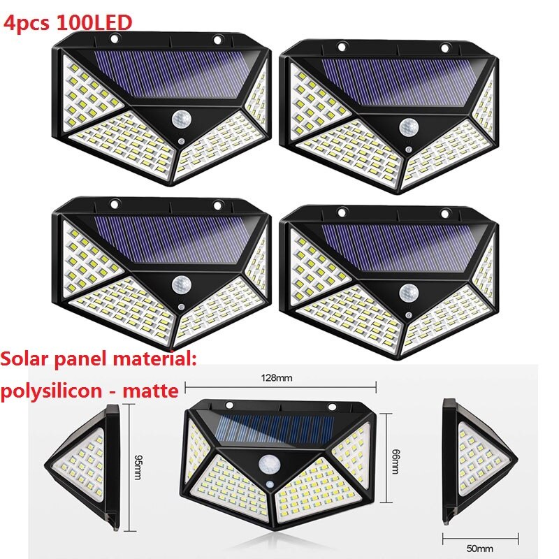 100/208LED Solar Motion Sensor Wall Light Waterproof Yard Security Lamp 3 Modes 120 Degree Four-Sided Wall Lamp: 3