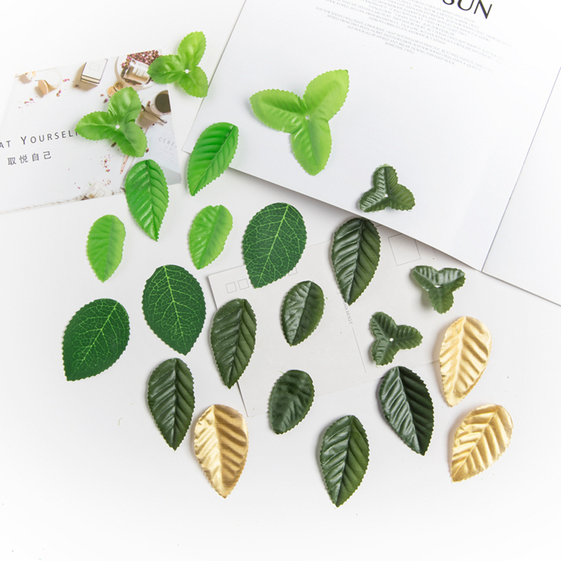 200 Uds rosas de seda hoja verde álbum de recortes de boda decoración del hogar Diy arreglo de flores hecho a mano accesorios plantas artificiales