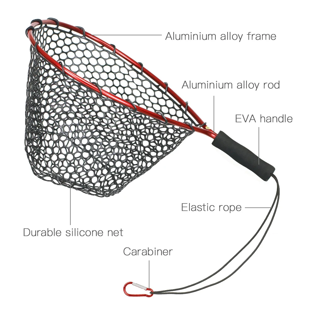 Red de aterrizaje de pesca de silicona suave, herramientas de pesca con poste de aleación de aluminio, malla de mano pequeña, trampa de red de fundición plegable, redes de pesca