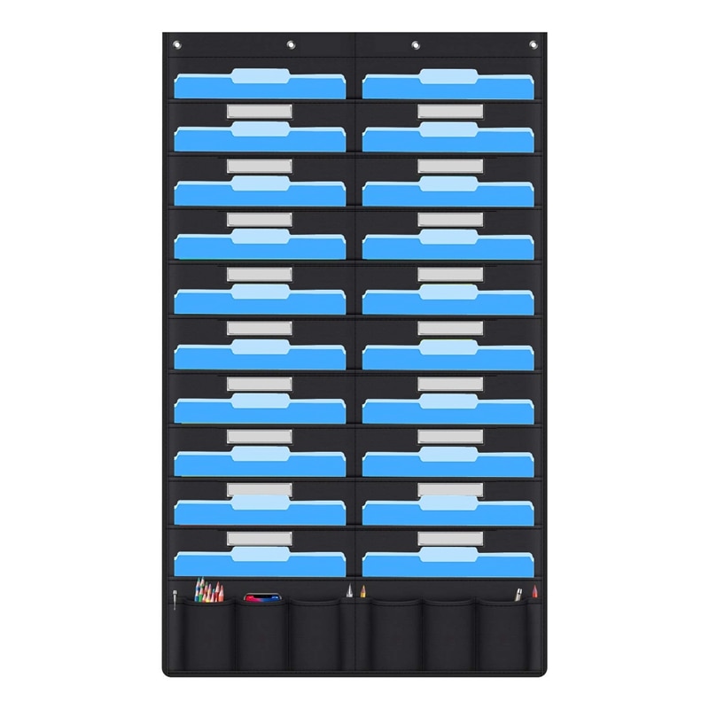 20 Pocket Deur Opknoping File Organizer Met Naam Tag, Zwarte Muur Opslag Pocket Grafieken Met 4 Hangers, geweldig Voor Klaslokaal, School,H