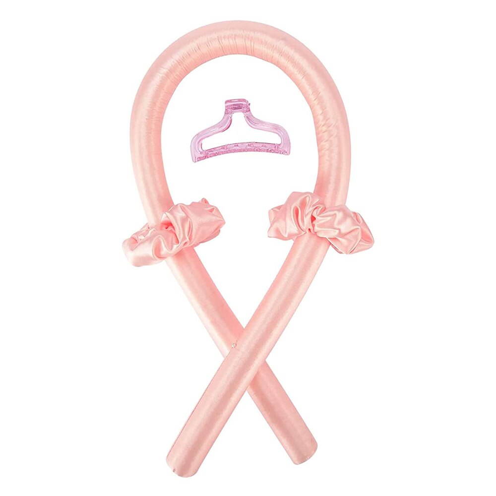 Bigoudis avec ruban pour cheveux doux, sans chaleur, serre-tête, outil de coiffure: Pink with Clip