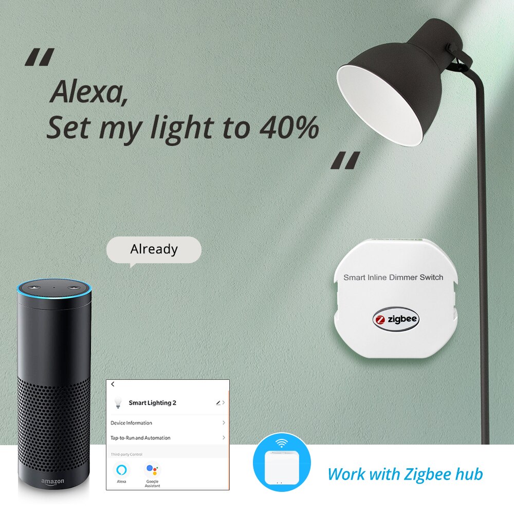 Yagusmart Zigbee 3.0 Smart Inline Dimmer Switch 100-240V Connect to Wink Hub Smartthings Alexa Google Home Voice Control Dimmer