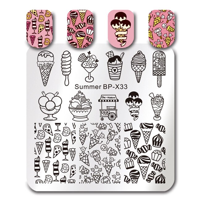 Né joli été fruits ongles estampage modèle fleur jus boissons ligne laisser modèle bricolage Nail Art Image plaques