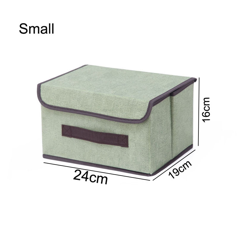Caja de almacenamiento de lino de algodón con tapa, caja de almacenamiento de ropa plegable, organizador de artículos diversos de juguetes y aperitivos, caja de ropa interior de tela para el hogar S/L: green-S