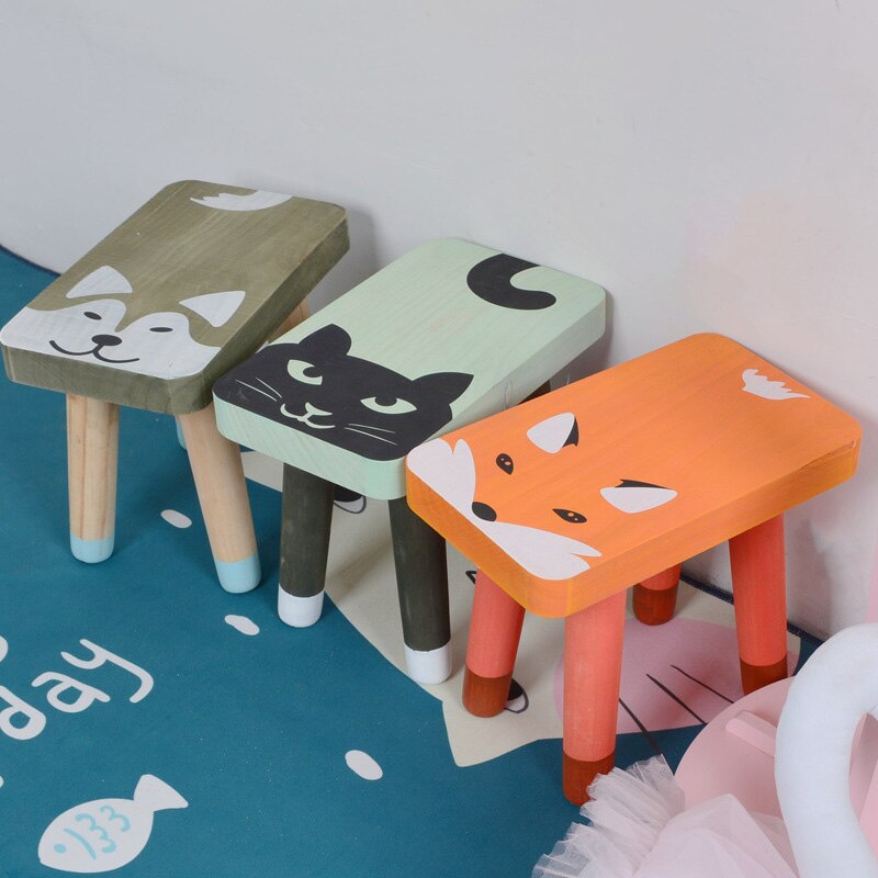 Mini banco de madera de dibujos animados nórdico para niños, pintura para muebles, decoración del hogar, accesorios para sala de estar