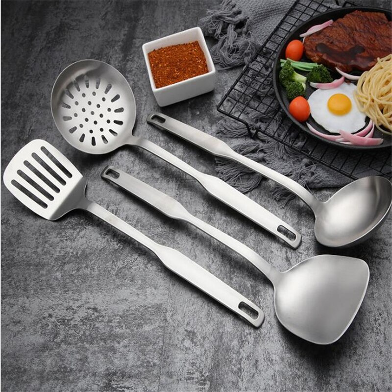 Outils de cuisine en acier inoxydable outil de cuisson à longue poignée Gadget de cuisine louche à soupe/passoire cuillère/pelle/spatule tourneur