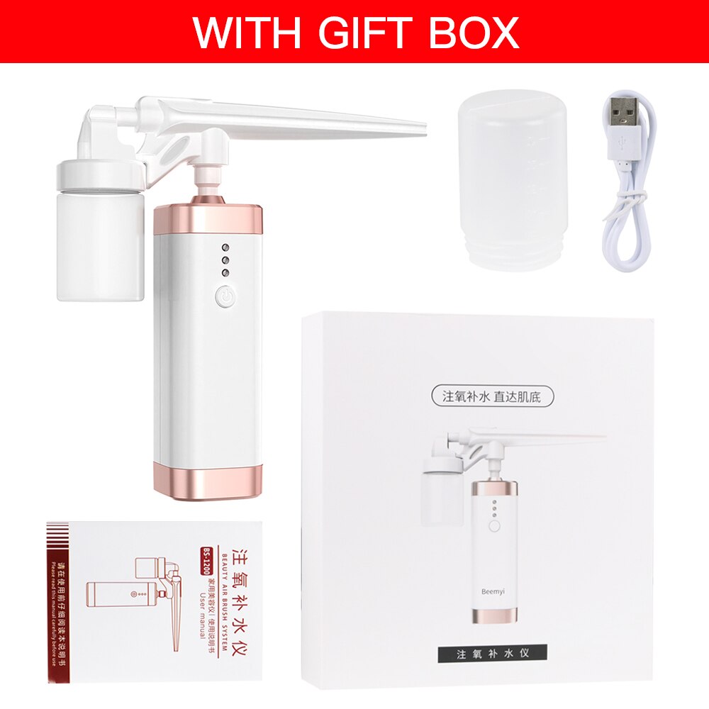 Oxygen Injection Moisturizing Beauty Machine Spray Portable USB Charging Nail Art Face Paint Cake Wireless Beauty Air Brush: White with gift box