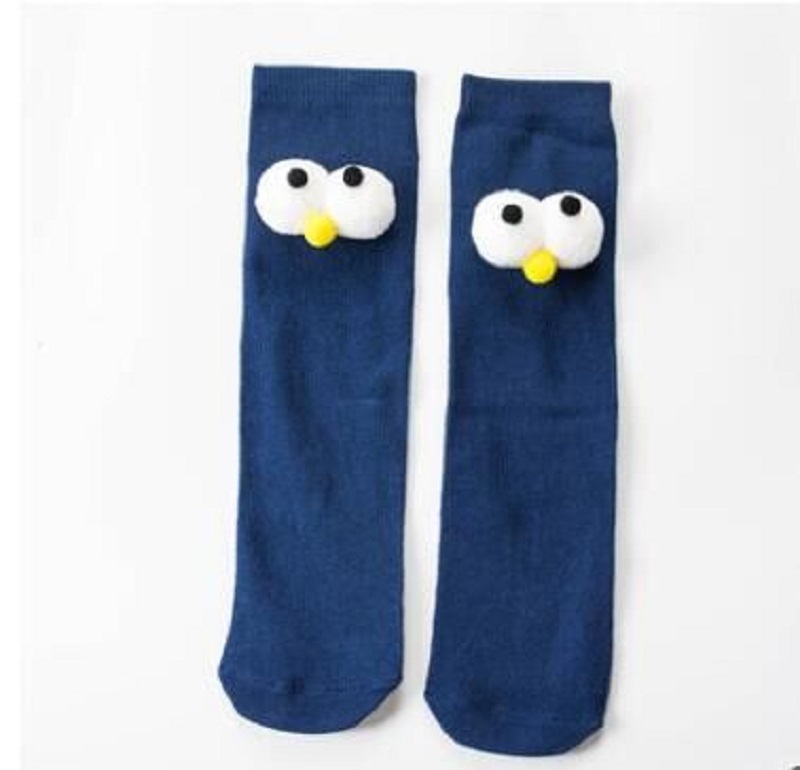 Meias de bebê longas de algodão para desenho de olho grande para infantil meninas socks for girl: navy