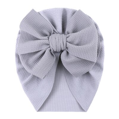 Baby cotton blends Headband Soft Bowknot Turban Hair Bands soft knit fabric pleated bow Indian hat for: Gray