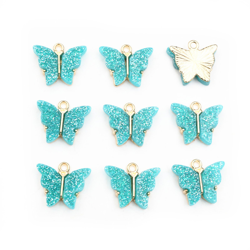 10 Uds. De 14x16mm acrílico mariposa encantos colgante de aleación de Metal para collar pulsera DIY accesorios de fabricación de joyas: Ninguno