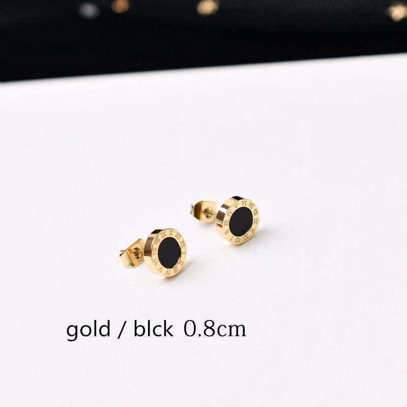Yun ruo rosa guld svart romersk nummer örhänge kvinna man titan stål smycken födelsedag inte blekna allergivänligt: Guld svart 0.8 cm