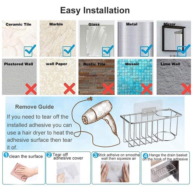 Sink Organizer Caddy Borstel-Spons Houder Voor Gootsteen Caddy, 2 In 1 Borstel Houder, roestvrij Roest Proof