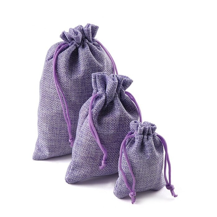Pochettes en Jute hessien pour mariage | 10 pièces/paquets, nouvelle utile, sac pour mariage, de noël, pochette à cordon, maison: VIOLET / 7x9cm