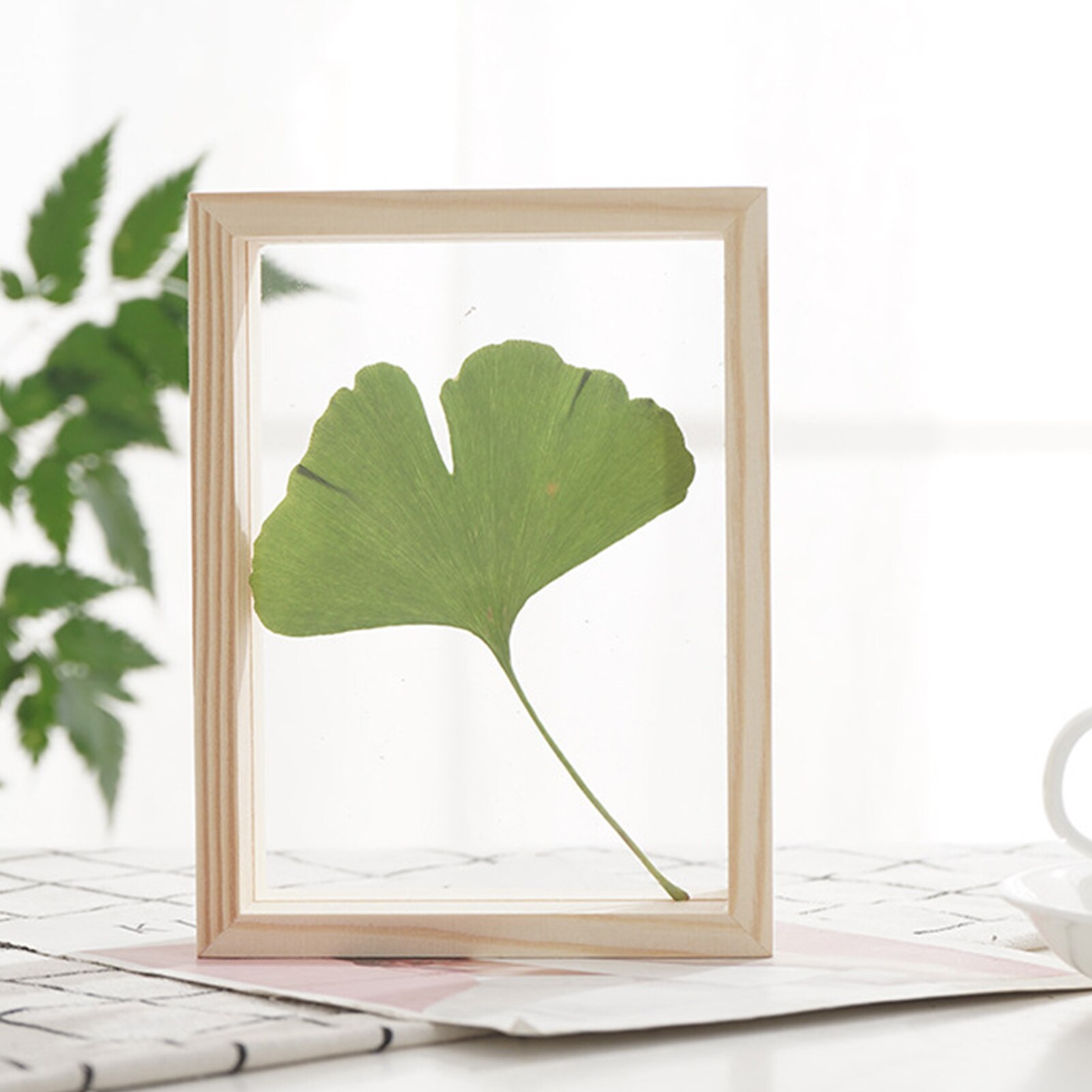 1PC Houten Fotolijst Dubbelzijdig Glas Fotolijst Woondecoratie Ambachten Zaagsel Fotolijst Thuis Ambachtelijke Desktop Decoratie