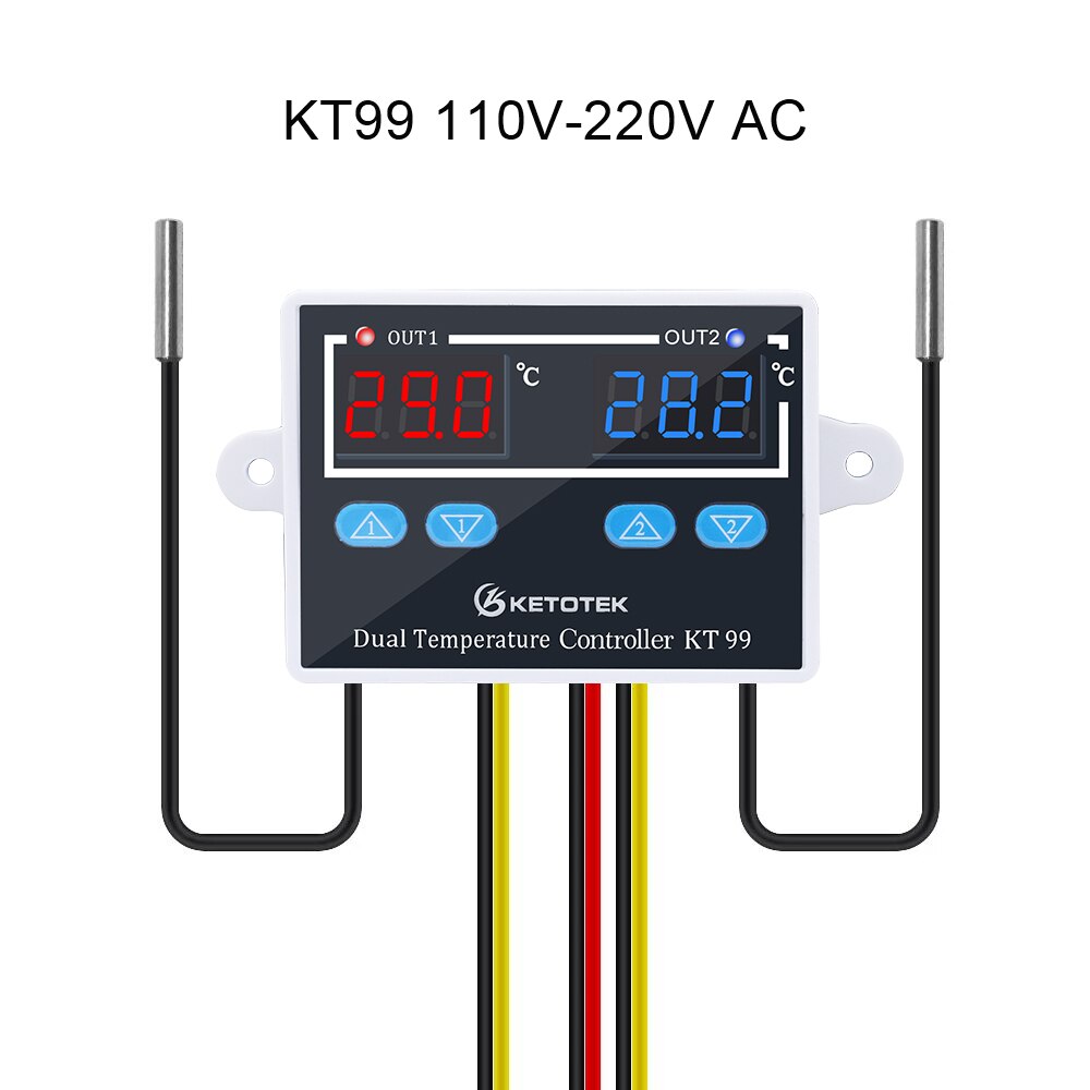 Termostato Digital para incubadora, controlador de temperatura, Control de enfriamiento de calefacción con sonda Dual, 12V, 24V, 220V, KT99: KT99 110V-220V AC