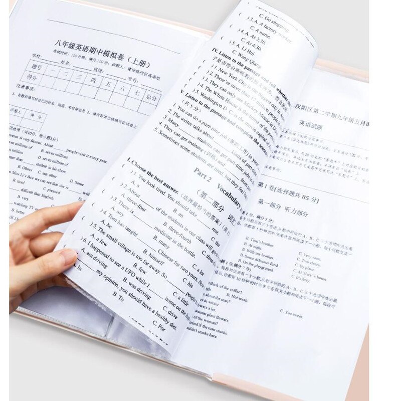 1PC A3 Display Book 20/30/40 Pages Transparent Insert Folder Document Storage Bag for Bank Campus File Office Workplace Student