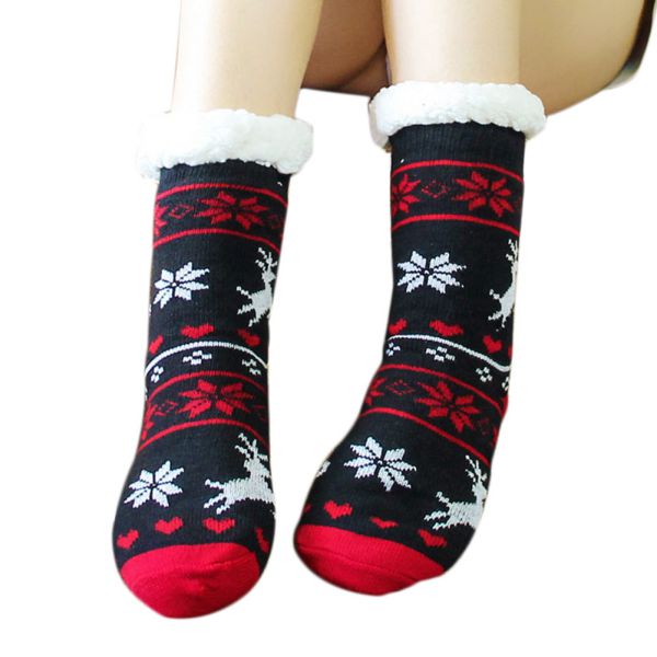 Chaussettes chaudes d'hiver, chaussettes d'intérieur en polaire thermique extra-chaudes, extensibles pour l'hiver, chaussettes antidérapantes en peluche épaisse pour la maison, chaussettes de noël: B