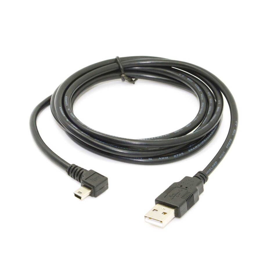 Cable de datos Mini USB tipo B de 5 pines macho arriba abajo en ángulo izquierdo-derecho de 90 grados a USB 2,0 macho 0,25 m 0,5 m 1,8 m 5m